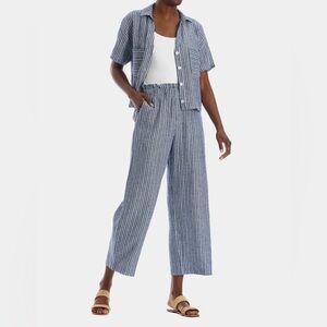 LAUNDRY BY SHELLI SEGAL LINEN High Rise Wide Leg Pant Paper Striped Blue White